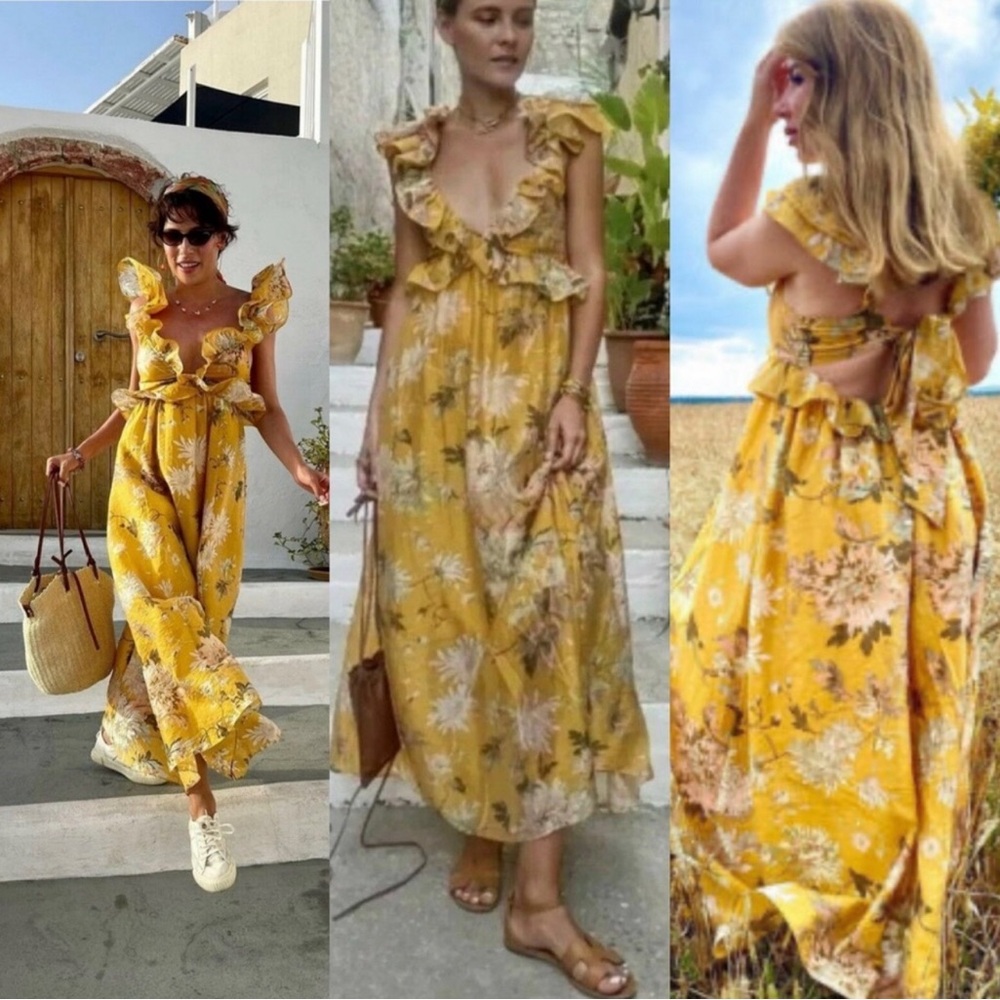 H&M Lyocell Blend Yellow Floral Ruffle Dress size S